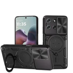 Slim Shockproof Phone Case with 360° Ring Holder and Magnetic Car Mount Feature for Motorola Moto G56 (Black)