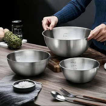 Set da 4 pezzi Ciotole per insalata in acciaio inossidabile con scala Ciotole per insalata da cucina per la conservazione degli alimenti Preparazione della pre-giogena Strumento per insalata 1