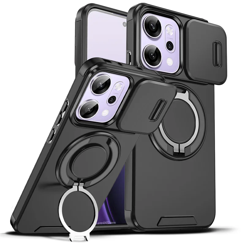 Enhanced Armor Case with Slide Camera Lens Protector and Ring Holder Cover