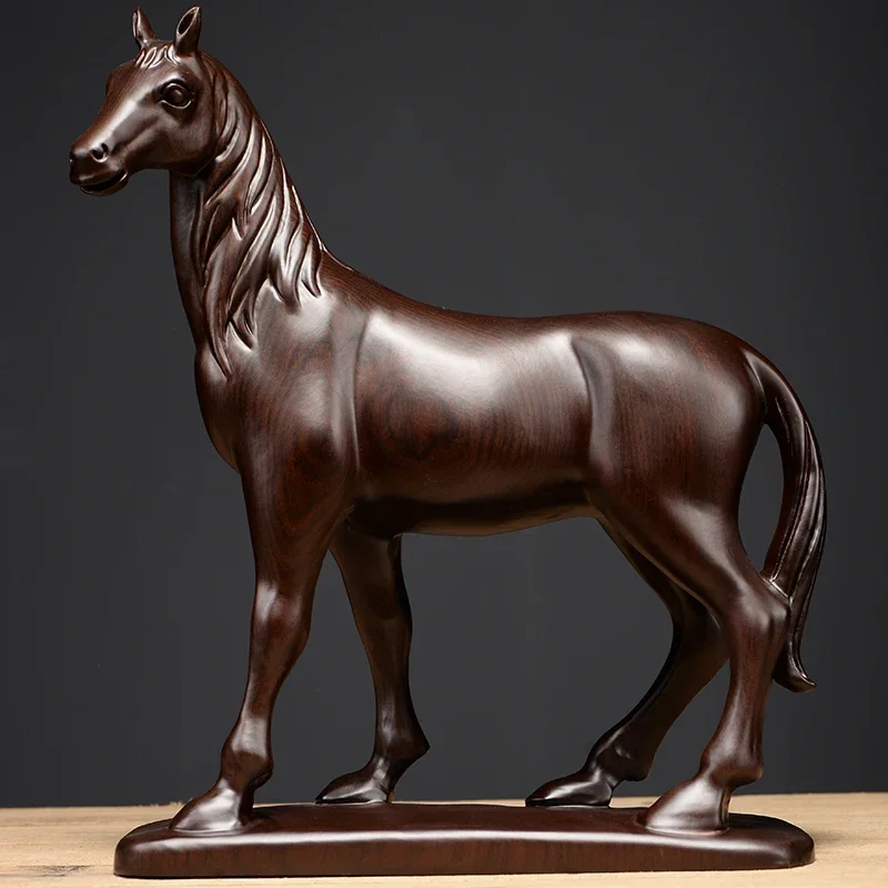 

MOYU Black Sandalwood Carved Horse Decorations Home Decorations Living Room Office Opening Decorations Statues And Sculptures