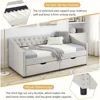 Wood Twin Daybed Frame with 2 Storage Drawers, Upholstered with Button and Nailhead Design for Bedroom Guest Room 4