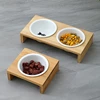 Pet Cat Dog Double Bowl Single Bowl Ceramic Bowl Bamboo Wooden Table Into A Kitten Skid Resistant Double Bowl Small Dog Food Bow