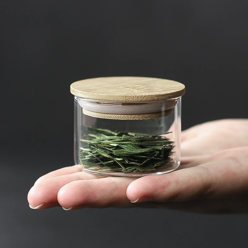 Mini Small Empty Tea Cans Organizer For Loose Tea Clear Glass Vial Storage Bottle Mason Spice Jars With Bamboo Lids Wholesale 6