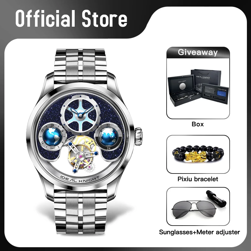 IDEAL KNIGHT Top Brand Luxruy Mens Watch Advanced Tourbillon Automatic Mechanical Watch Waterproof Luminous Dual Region Time 3