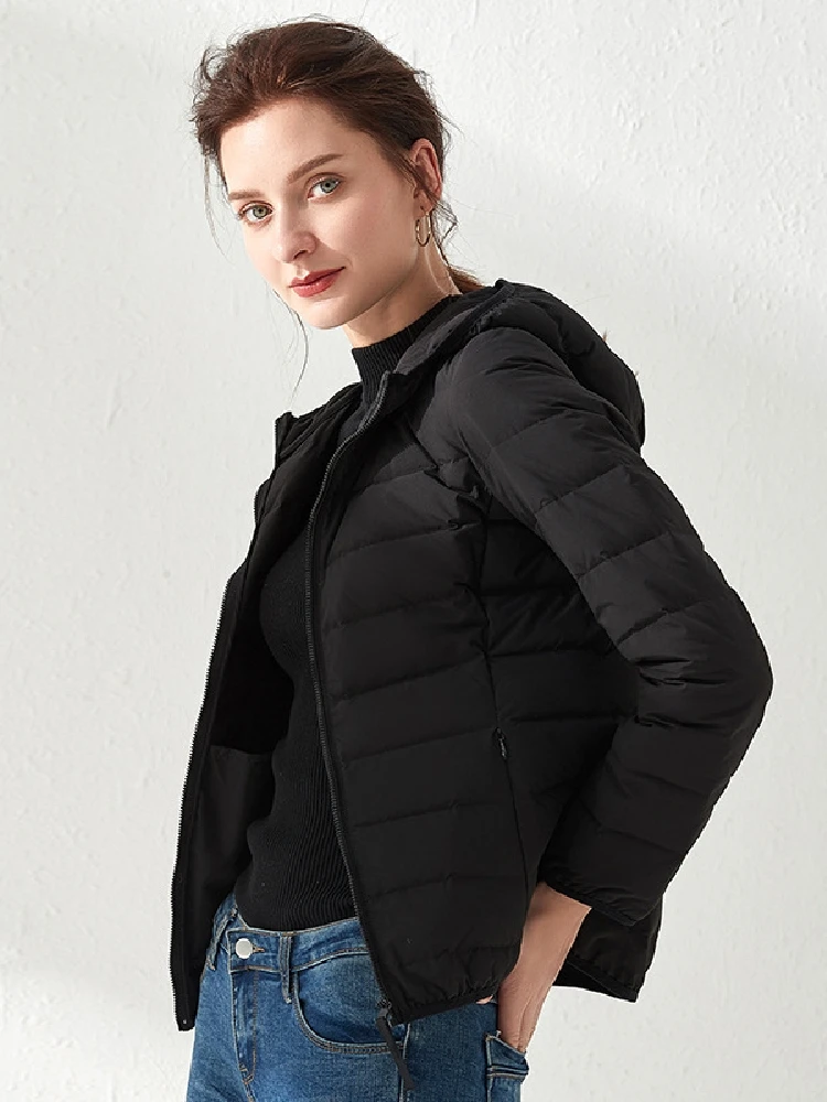 

Женский бесшовный пуховик с капюшоном, легкая модная короткая куртка-пуховик для женщин, теплая парка на белом утином пуху 90%
