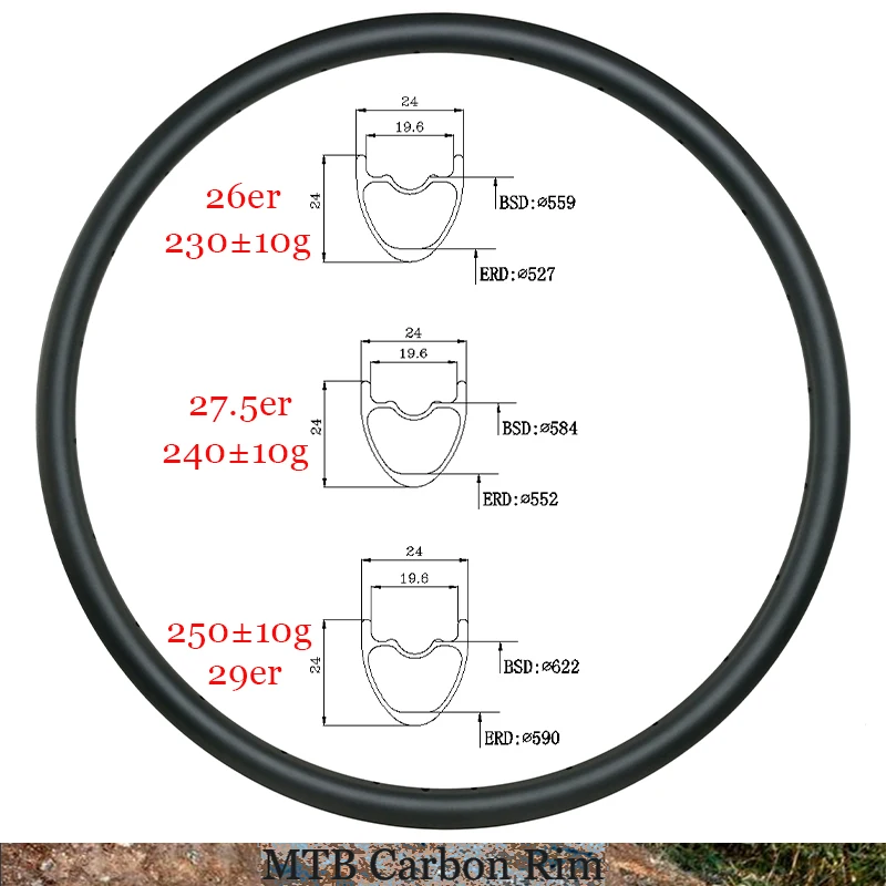 

26er/27.5er/29er SL MTB 24mm Wide Carbon Rim 24mm Deep Super Light 230g/240g/250g Tubeless UD XC 24 28 32 Hole Wheel