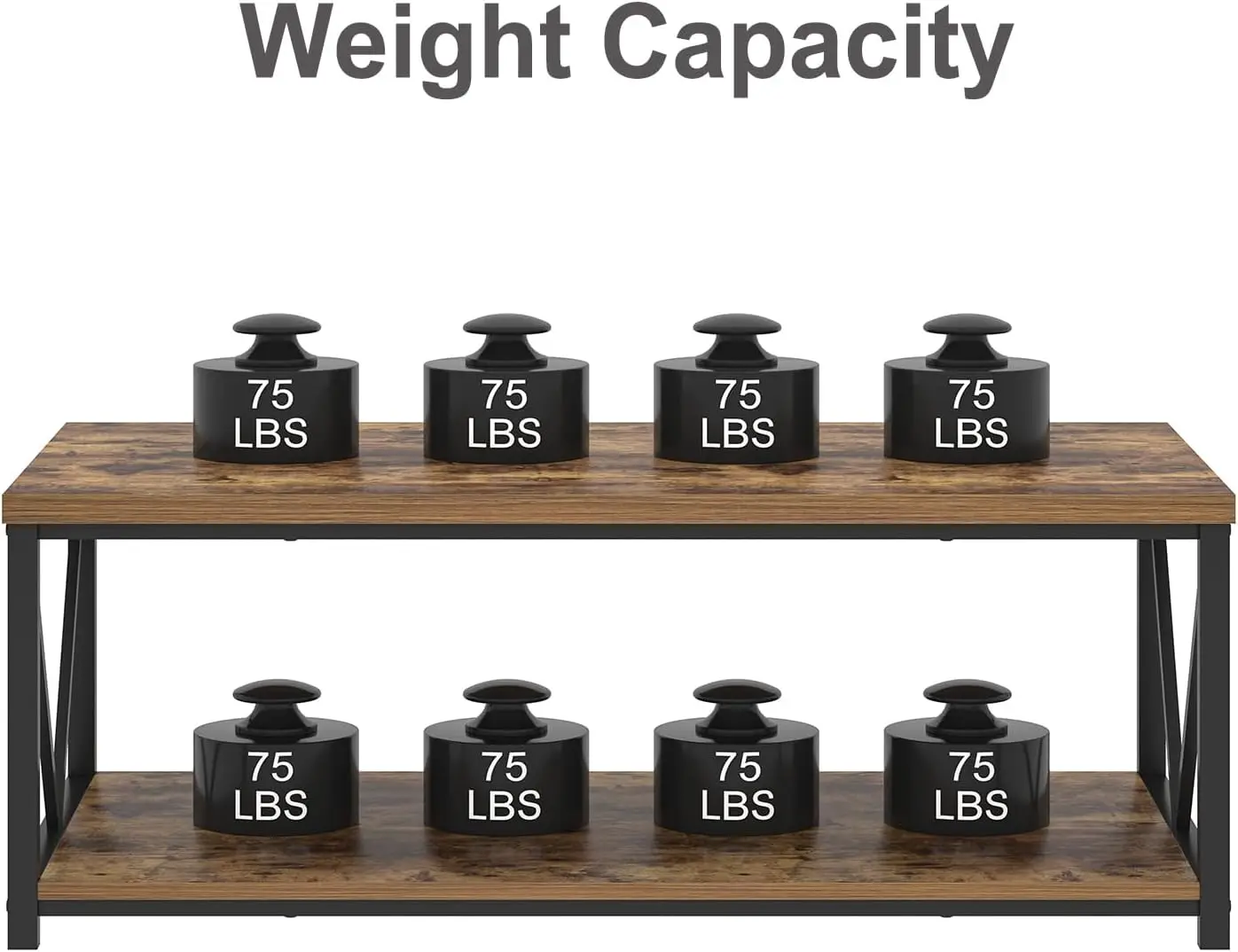 Rustic Wood & Metal Coffee Table with Storage Shelf 6