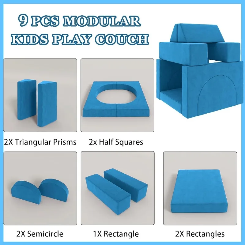 Modular Kids Play Couch 9 in 1 Multifunctional Kids Sofa for Playing, Creativing Indoor Toddler Couch for Boys and Girls (Blue) 5