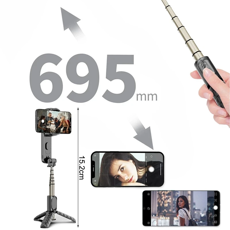 Stabilisateur Smartphone Gimbal, Perche / Trépied à Boutons de contrôle,  Format de Poche - Noir