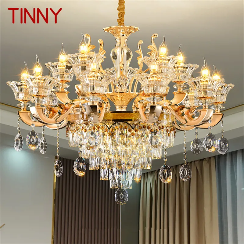 

TINNY Contemporary Chandeliers Lamp Gold Luxury LED Crystal Candle Pendant Light Fixtures for Home Living Room Bedroom