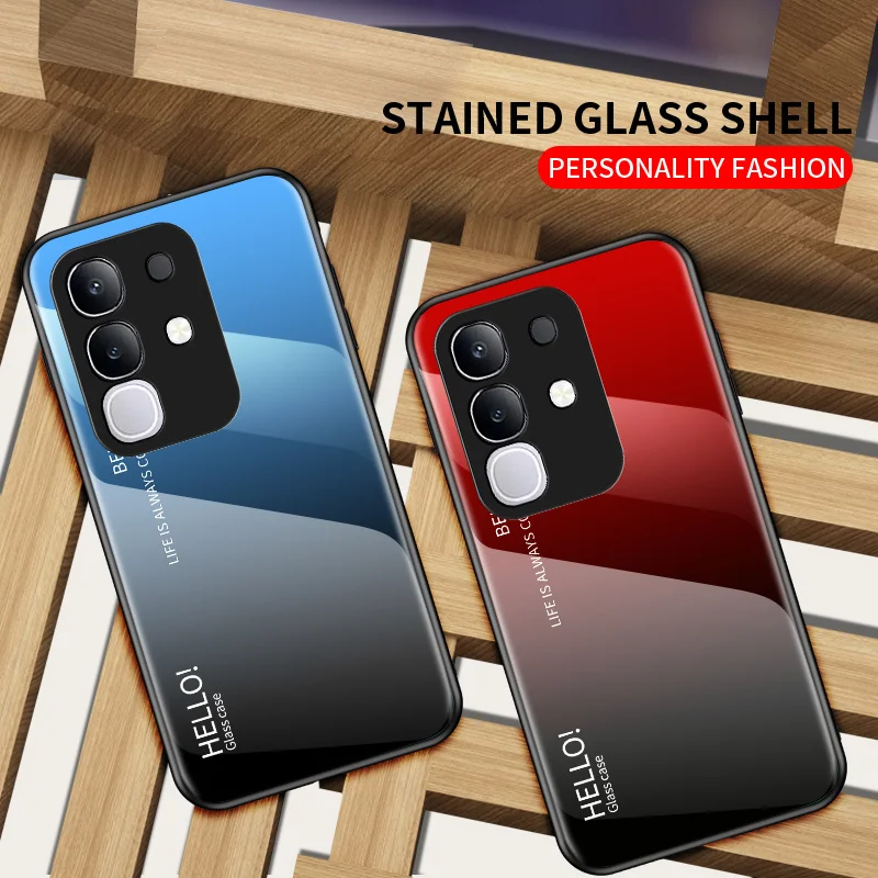 Gradient Tempered Glass Shockproof Hard Back Phone Case