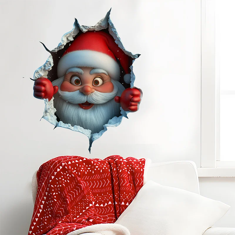 3d Christmas Sticker Santa Claus Through Wall Wall Stickers Decoration Removable Holiday Decor For Home And Living Spaces