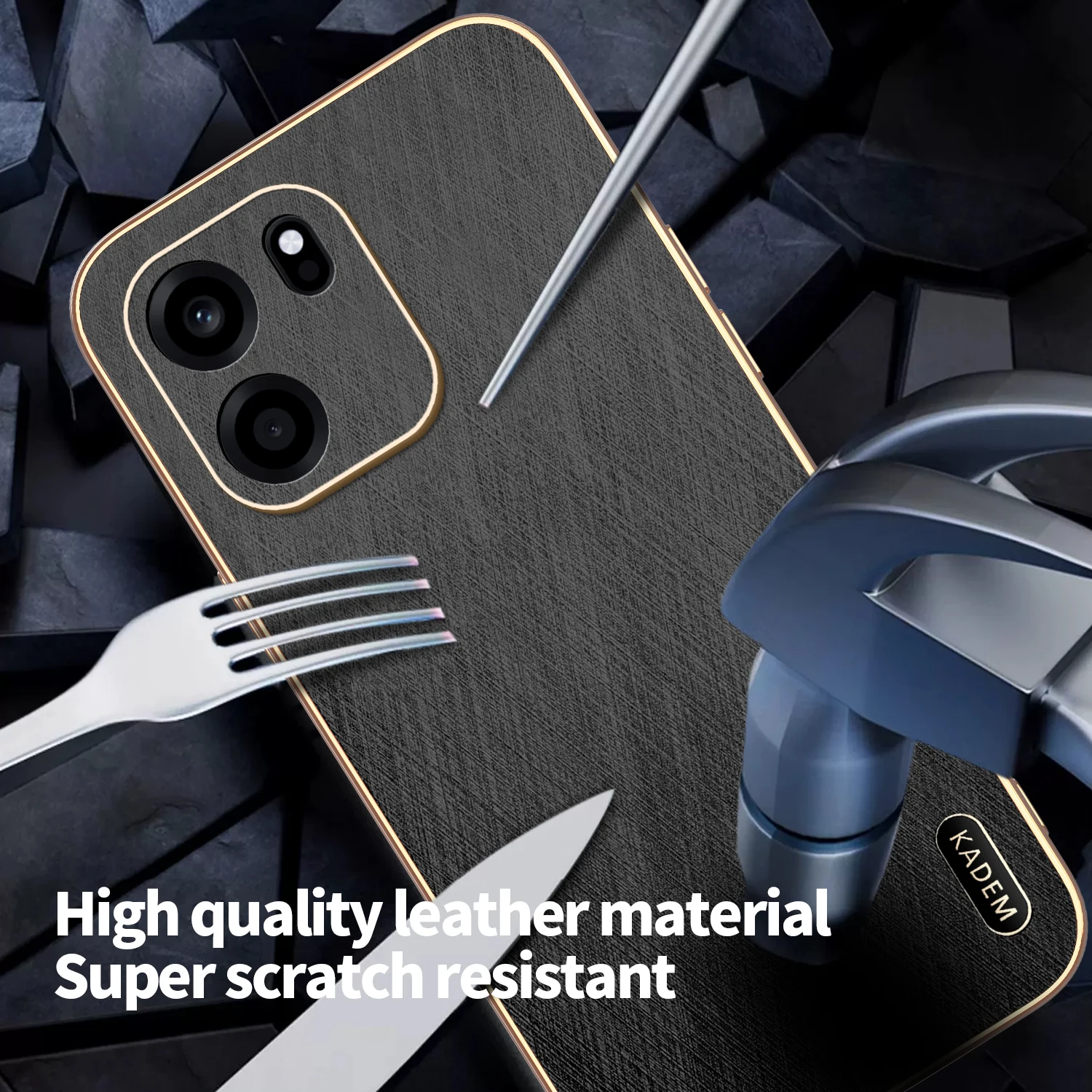 Luxury Gold Silk Skin Shockproof Case with PU Leather Cover
