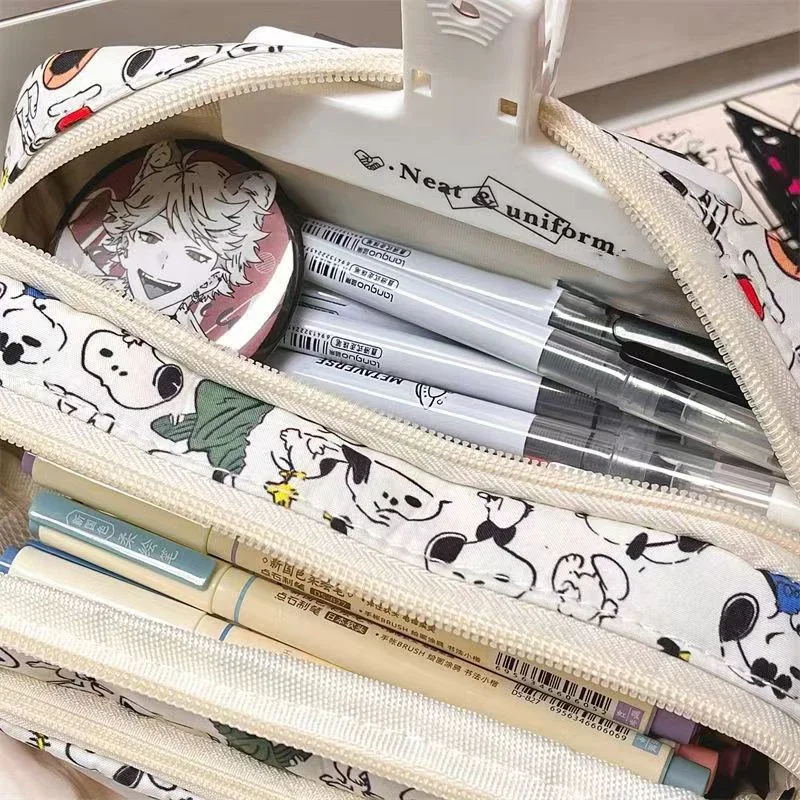 Snoopy Pencilcase Multi Layer Canvas Drawstring Pen Bag for Students School Supplies Gifts