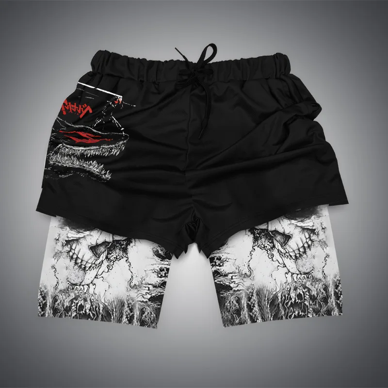 Summer Anime Fitness Sexy Shorts Comfortable Man Brand Gym Boxing Sports Casual Large Shorts Double Layer