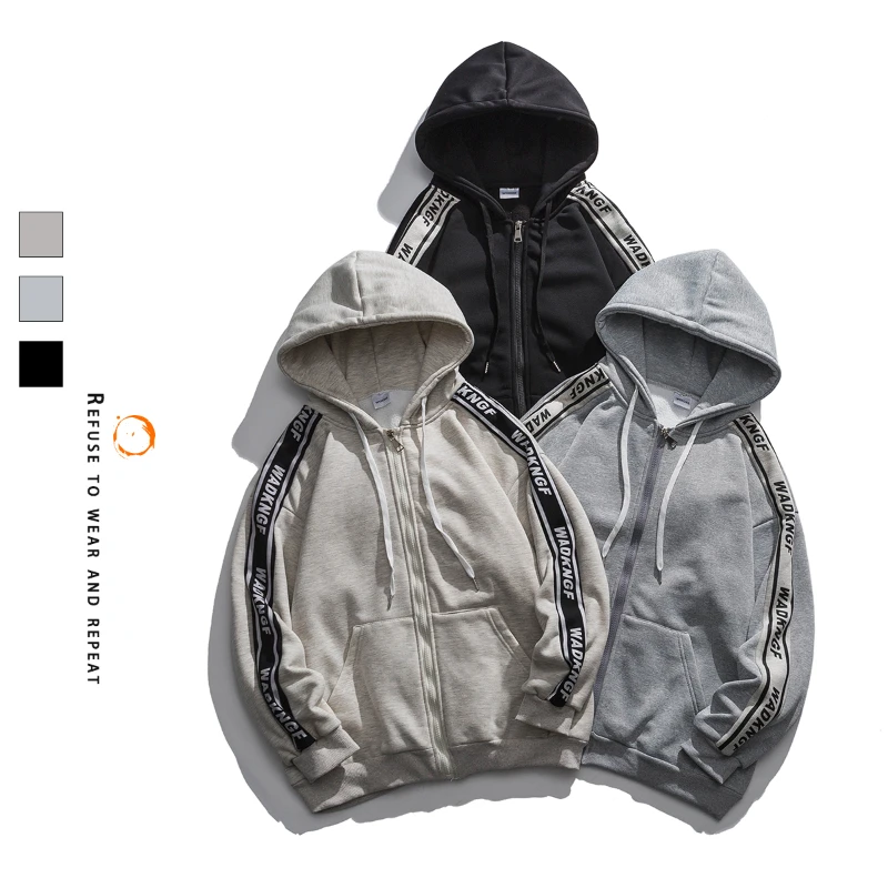 

Zipper Hoodies Sweatshirt Men Autumn Winter Casual Print Letter Men's Hooded Hoodies Coat Streetwear Stranger Things Clothing