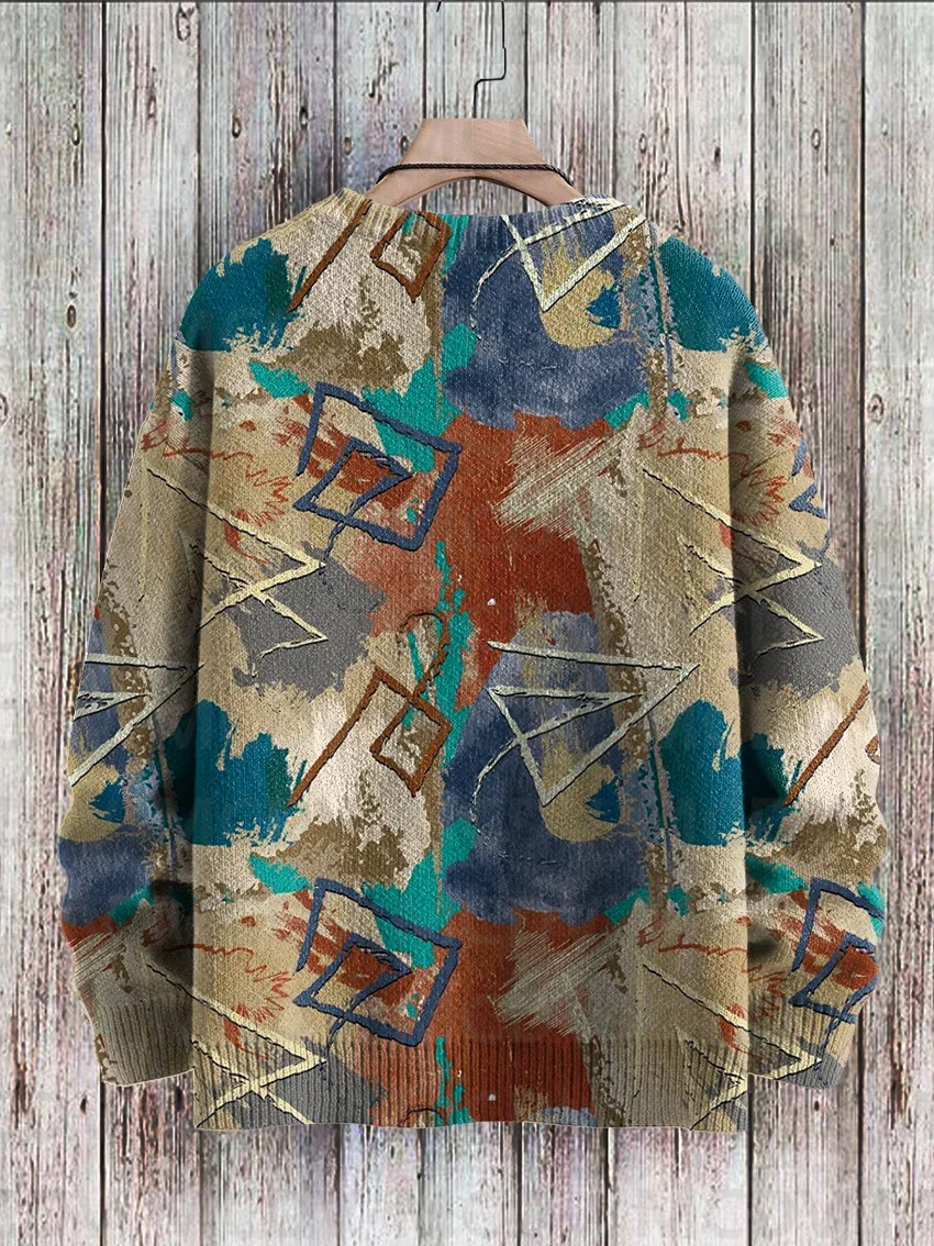 Vintage Pattern Print Knit Pullover Sweater Women For Men Sweater