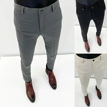 Men Suit Pants Formal Trousers Pantalone Hombre Stretch Slim Solid Color Casual Dress Full Length Pants Fashion New Men Clothing 5