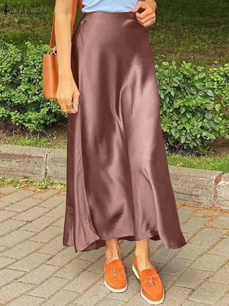ZANZEA Fashion Satin Silk Skirts Women Summer Long High Waist Skirt Casual Solid Party Faldas Saia Female Vintage Work OL Jupe 2