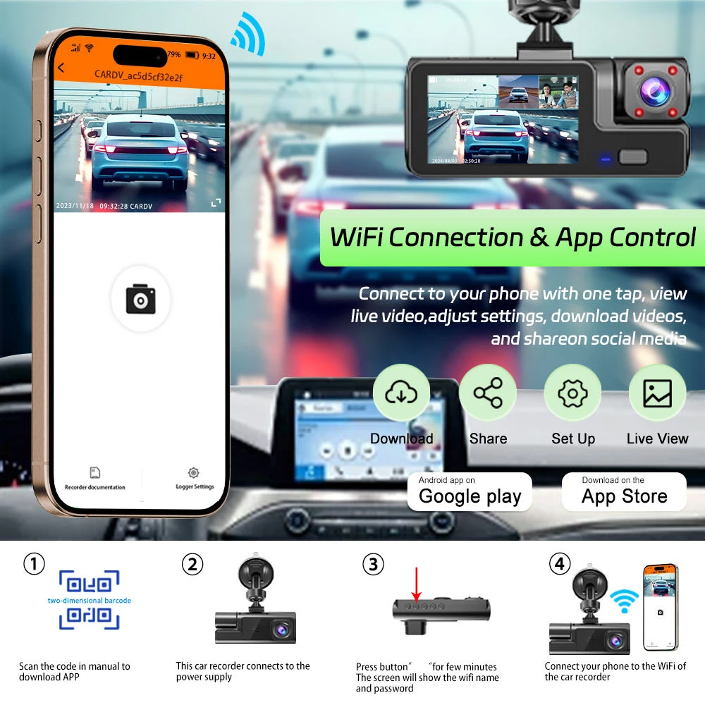 Car DVR 3Camera For Car Camera 1080P Video Recorder WIFI Dash Cam Front Rear View Camera Night Vision Black Box Car Accessories