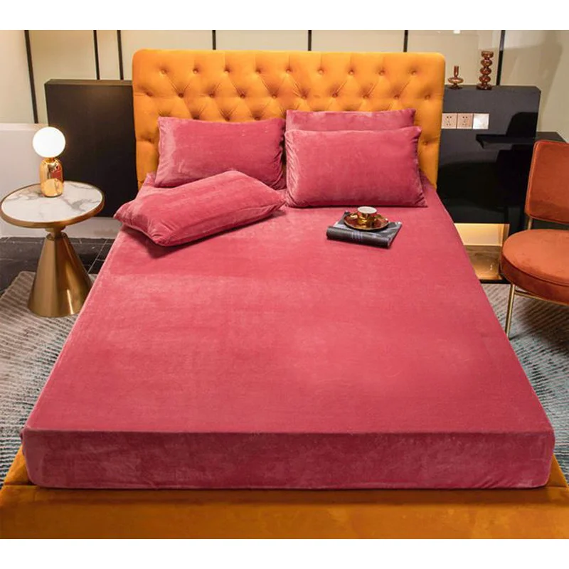 WASART Winter warm coral fleece fitted sheet elastic mattress protector cover couple 2 people luxury double bed bedsheet 150/180 6