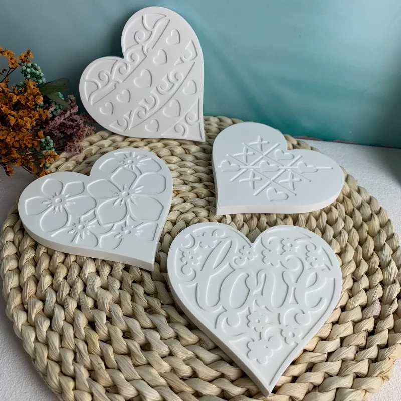 Heart Pattern Coaster Silicone Mold Valentines Day Love Flower Plaster Resin Concrete Wine Glass Mat Mould Jewelry Display Plate silicone mold