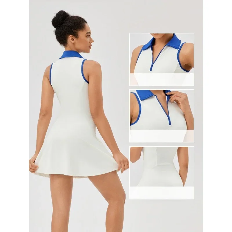 Summer 2XL Zip Front Tennis Skirt Dress,Solid Sleeveless Golf Dress for Workout Exercise Skirt Athletic Dresses