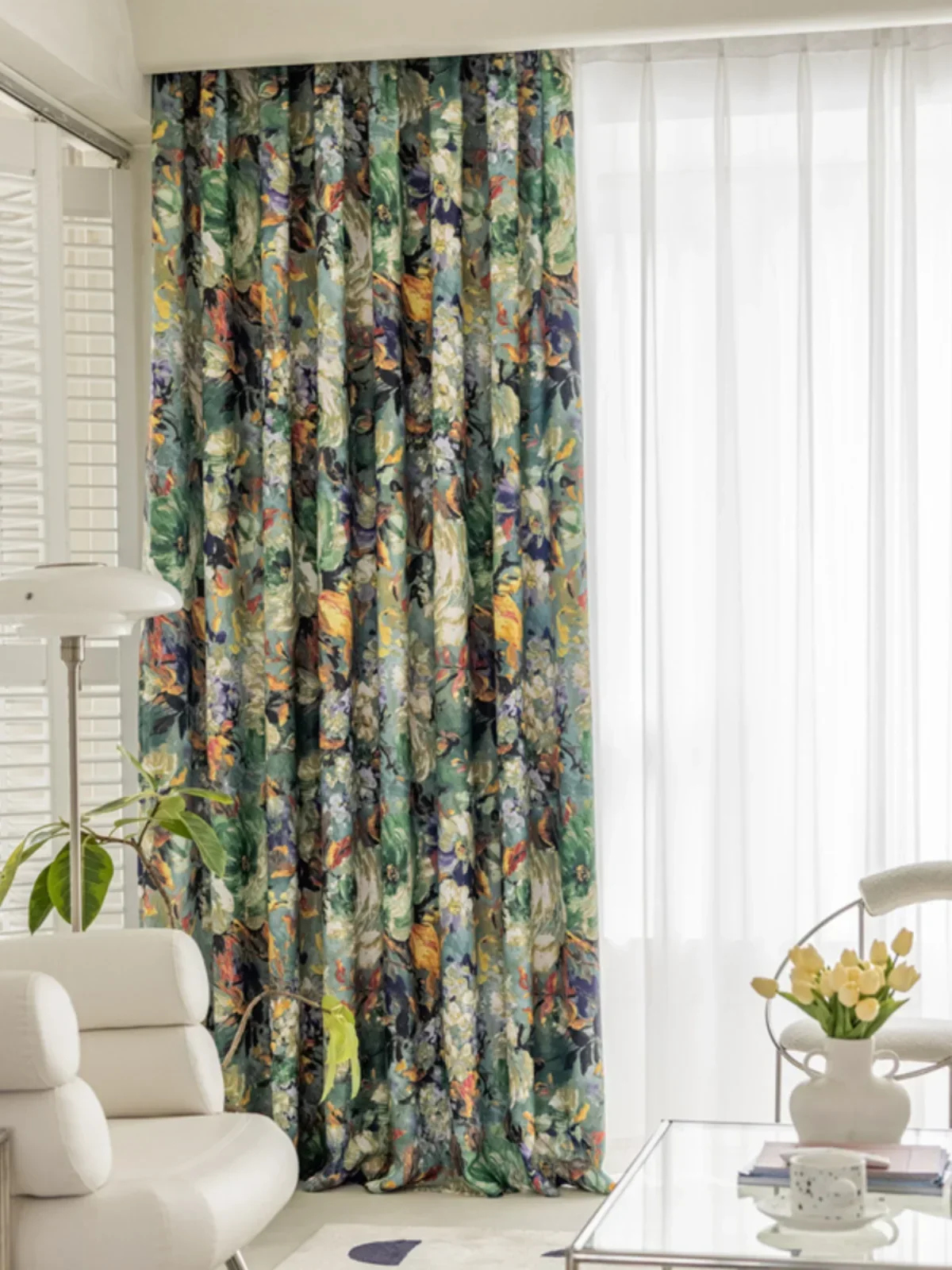1PC Retro Pastoral Flower Living Room Bedroom Blackout Heat Insulation and Sun Protection New Chinese Oil Painting Style Curtain 4