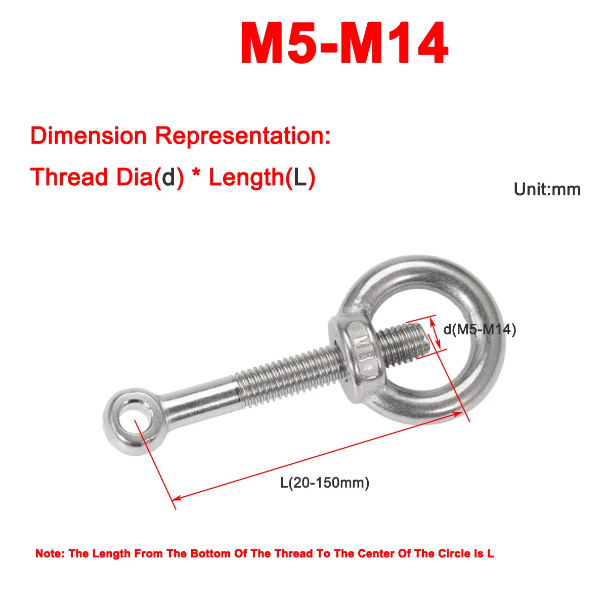 

M5M6M8M10M12M14 304 Stainless Steel o-Ring Lifting Ring Screw Nut Union Bolt Set Combination