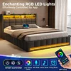 Bed Frame Queen Size with Lift Up Storage, Charging Station & LED Lights, Upholstered Storage Headboard, Heavy Duty Wooden Slats 3