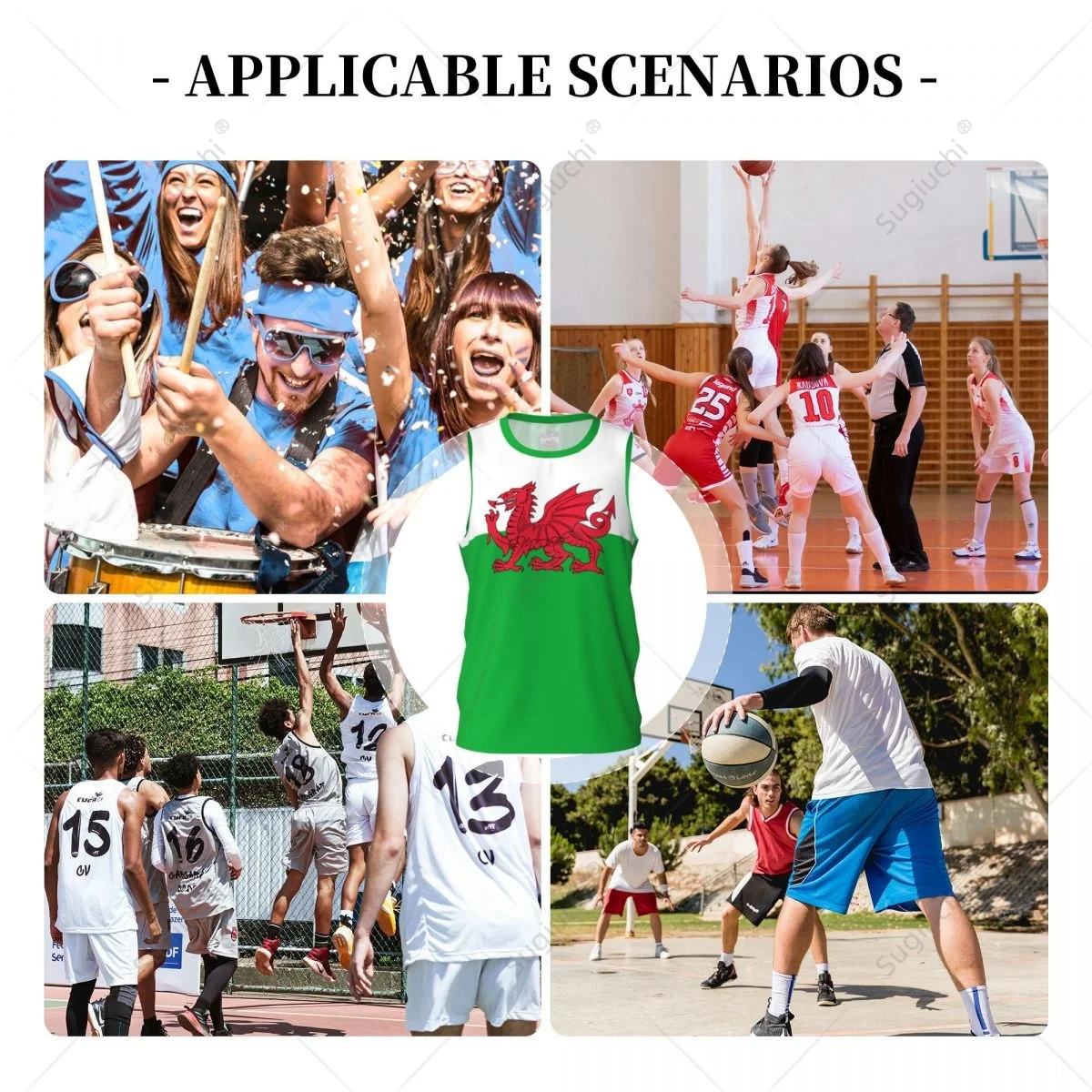 Wales Cymru Flag Men Basketball Sports Running Fitness Multifunction Sleeveless tshirt Exclusive Name Nunber