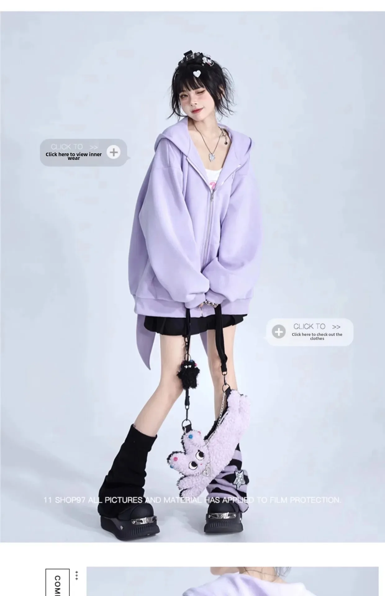 Description Picture 3 of itemLoose Rabbit Ear Hooded Long Sleeve Cotton Silk Jacket plus Size Autumn Winter Outerwear Top for Women Comfortable Soft Fabric