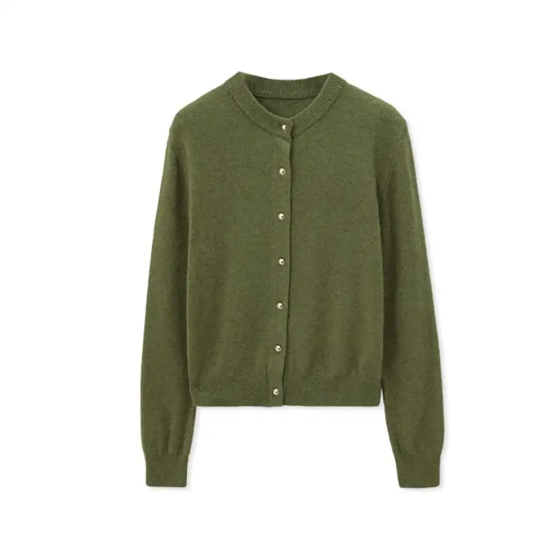 Autumn Women's Casual Wool Solid Color Round Neck Long Sleeve Loose Cardigan Sweater 6