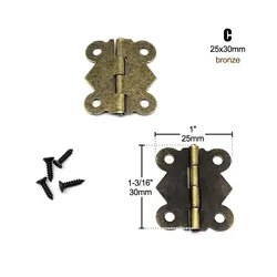 Set of 12 Mini Heavy Duty Extended Butterfly Hinges with Screws for Jewelry Boxes, Gift Chests, and Dollhouse Cabinets (C 25x30mm bronze)