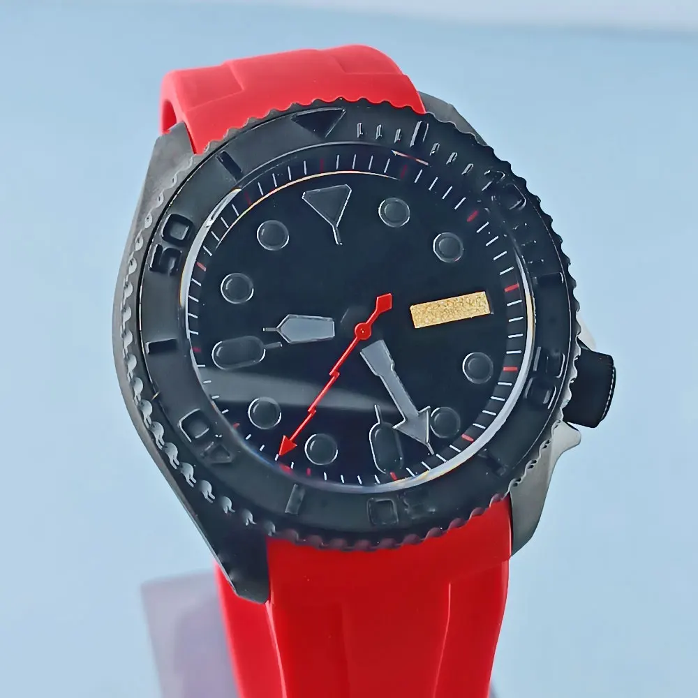 41mmSKX007transparentbottomblackwatchcase316Lstainlesssteel