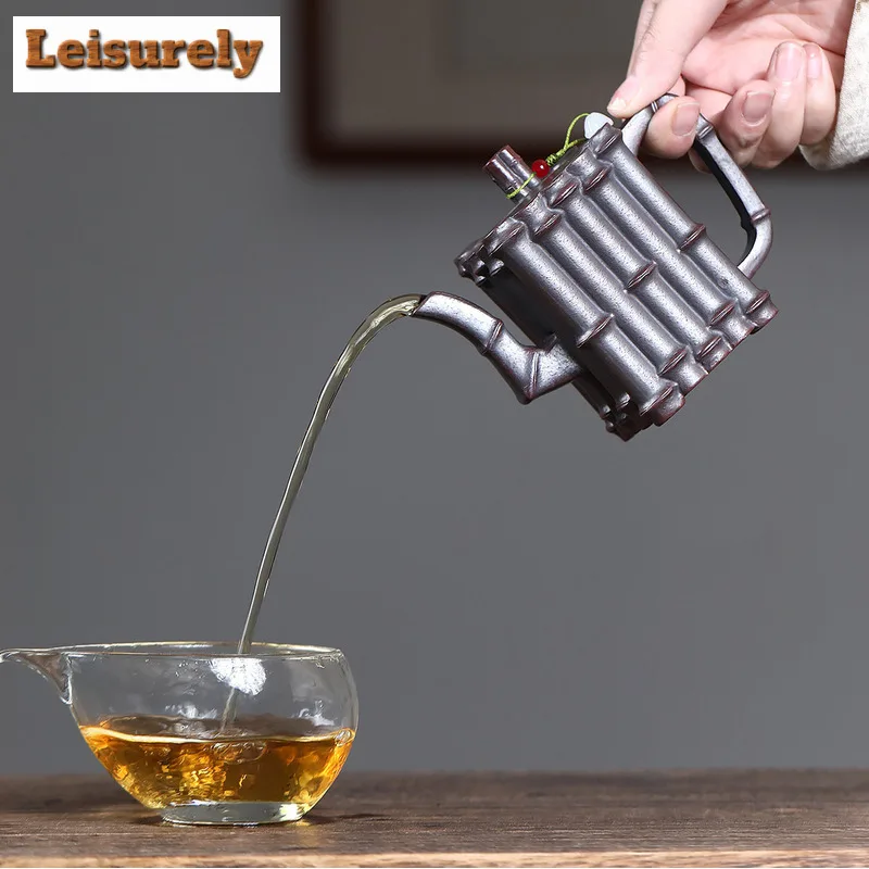 260ml Yixing Purple Clay Teapots Handmade Square Pot Raw Ore Antique Brass Mud Tea Soaking Kettle With Strainer Zisha Tea Set