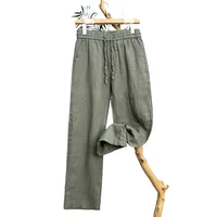 Linen Natural Pure Skin Breathable Summer Pure Color Fashion Linen Slim Fit Men Loose 100% Linen Straight Flax Casual Pants 2