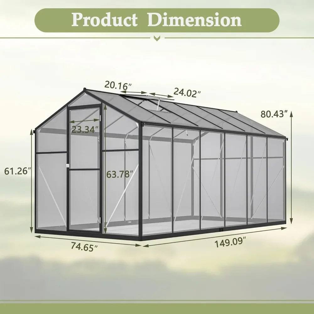 6x12 FTGreenhouse for Outdoors, with Lockable Door and Adjustable Roof Vent, Outdoors Greenhouse 5