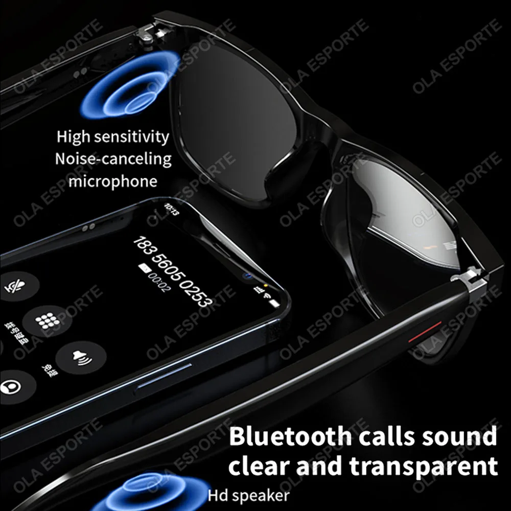 Smart Glasses Camera Remote Shoot Bluetooth Music Driving Headphones Call Sunglasses AI Voice Assistant Binaural Touch For Men