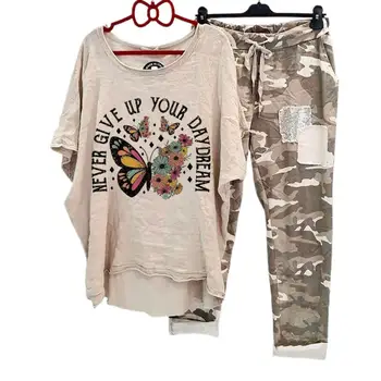 Women's Cotton Blend Suit Women's Summer Casual Printed Sportswear Set Lightweight Cotton Blend Outfit for Fashionable 1