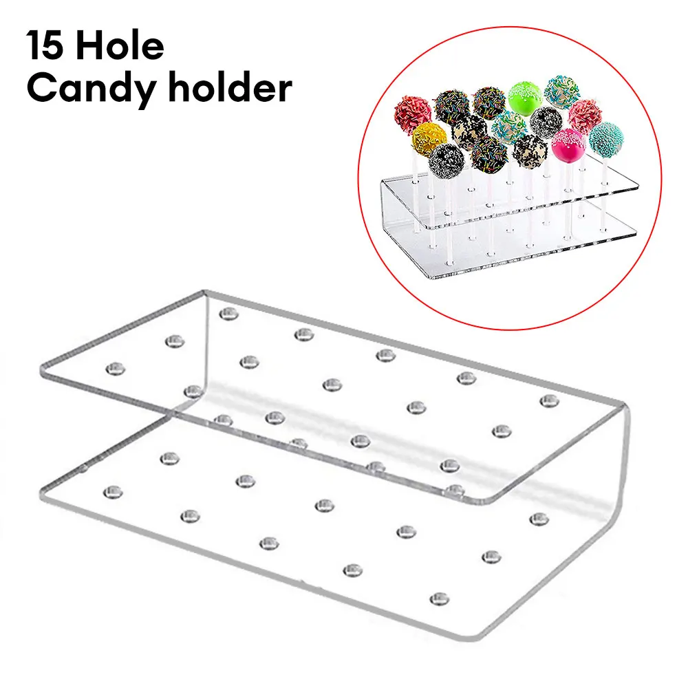 

15 Holes Acrylic Lollipop Display Stand Acrylic Rectangle Shape Durable Display Holder Wedding Party Candy Dessert Stick Holder