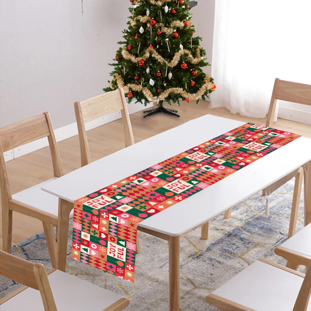 

1pcs Christmas Table Runner Snowman Printing Pattern Linen Tablecloth Red Dining Table Placemat Set Christmas Dercoration