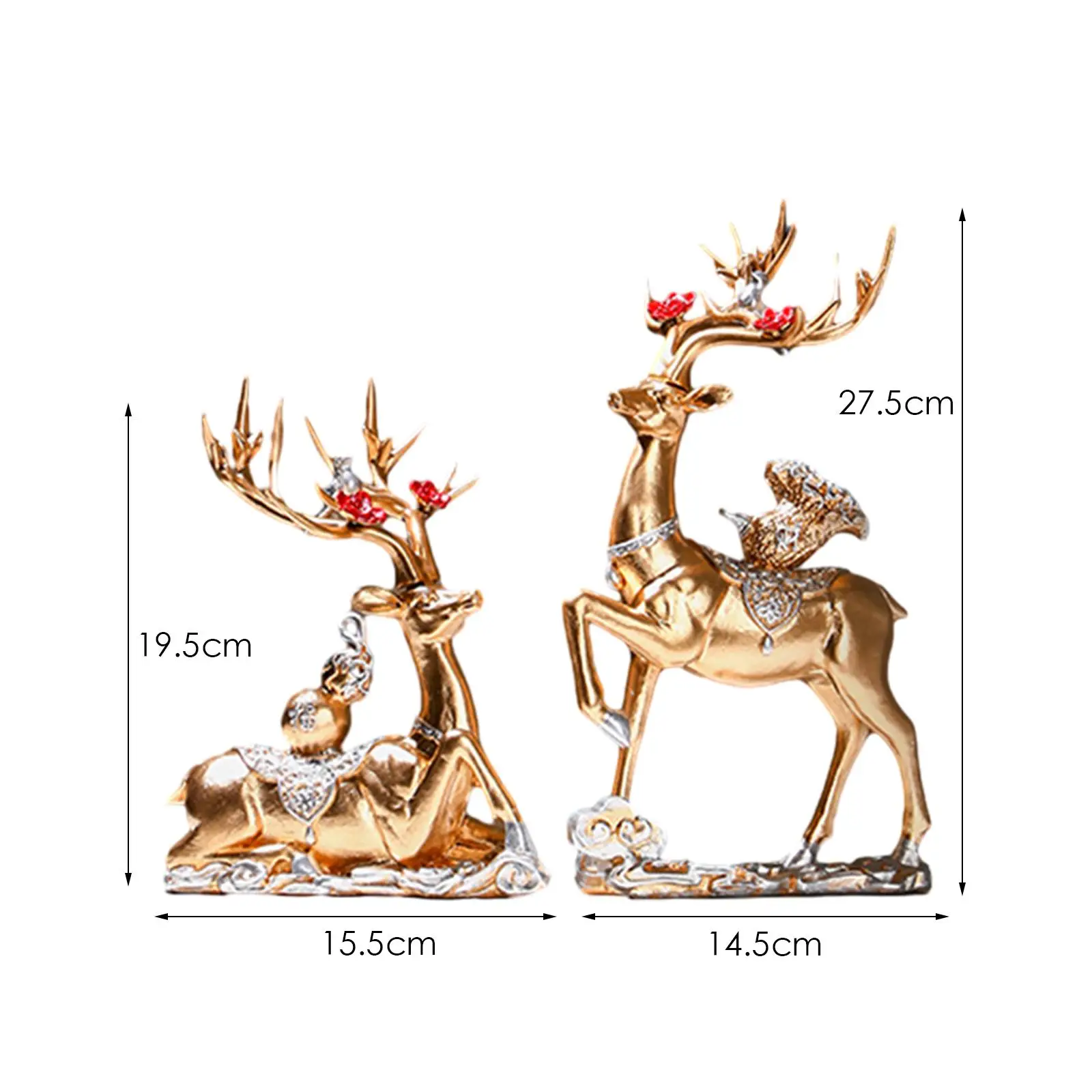 2x Elk Resin Statue Decoration Reindeer Sculpture Deer Figurine for Bedroom