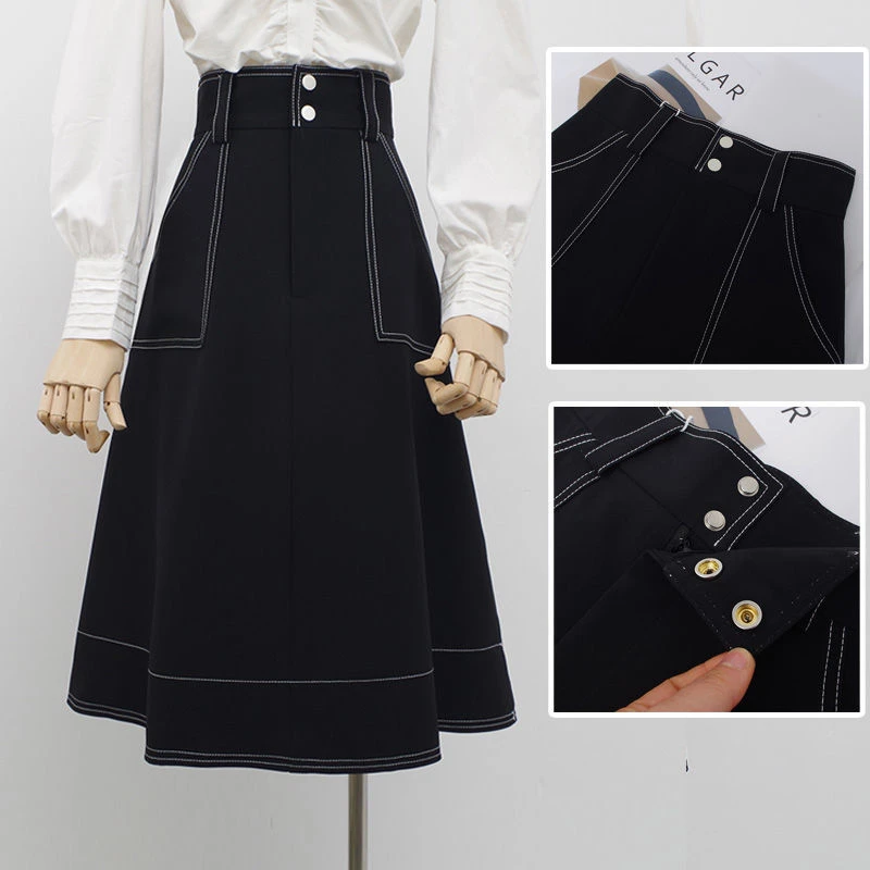 High Waist A line Skirt Mid length Women's 2022 Spring Summer New All
