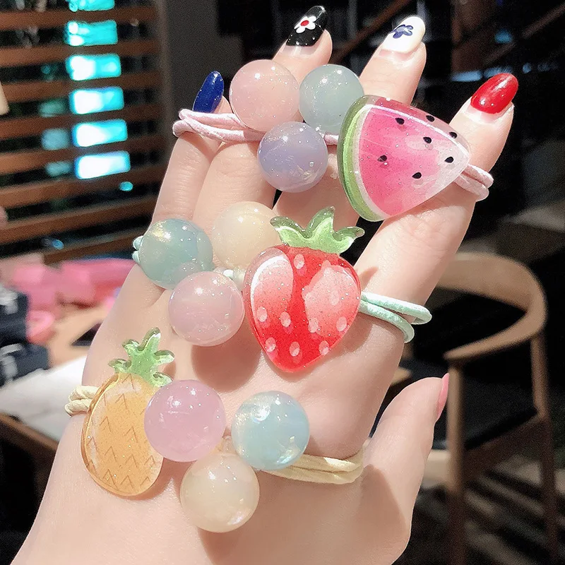 

High Elasti Small Fresh Hair Accessories Cartoon Fruit Hair Band Ins Girl Strawberry Watermelon Pineapple Elastic Band Wholesale