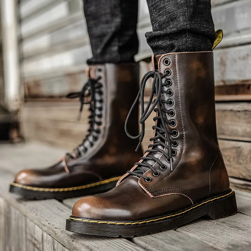 Autumn Winter Men's Mid-calf Boots Outdoors Casual Comfortable Shoes Lace-up Wear Resistant Male Boots