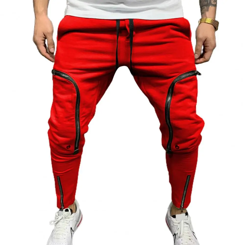 

Cargo Pants Men Fashion Solid Color Drawstring Casual Multi Zippers Pockets Trousers Hip Hop Style Men Pants Streetwear
