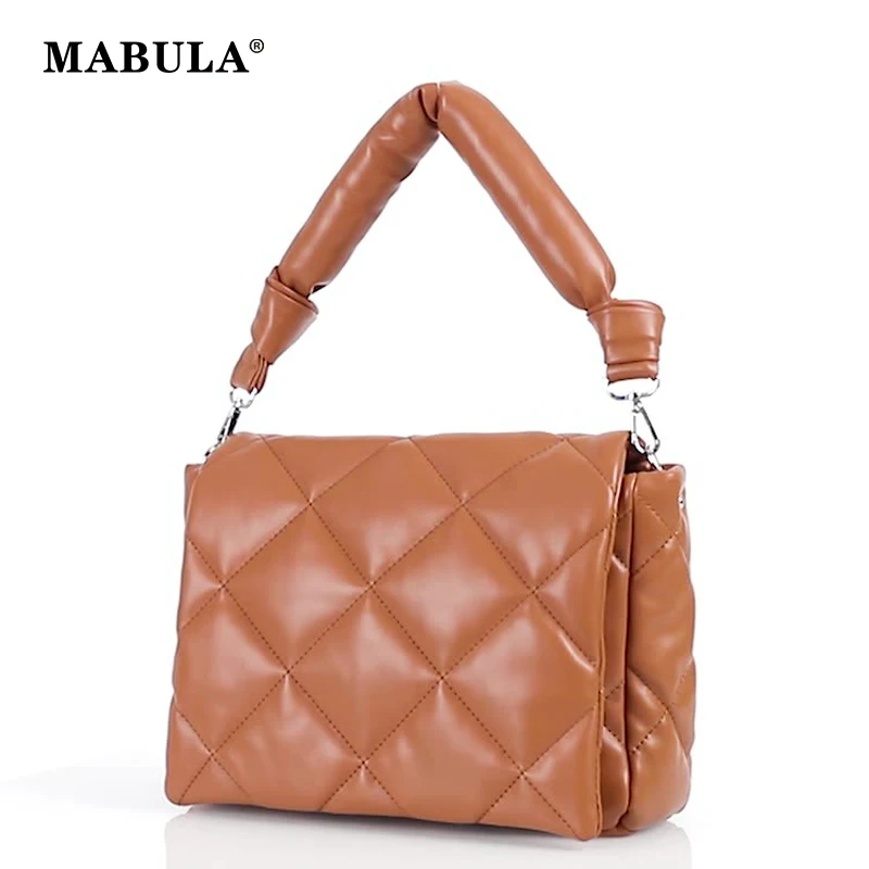 

MABULA Big Chain Quilted Flap Women Shoulder Bag 2022 Fashion Leather Padded Top Handle Purse 3 Straps Trend Crossbody Handbag