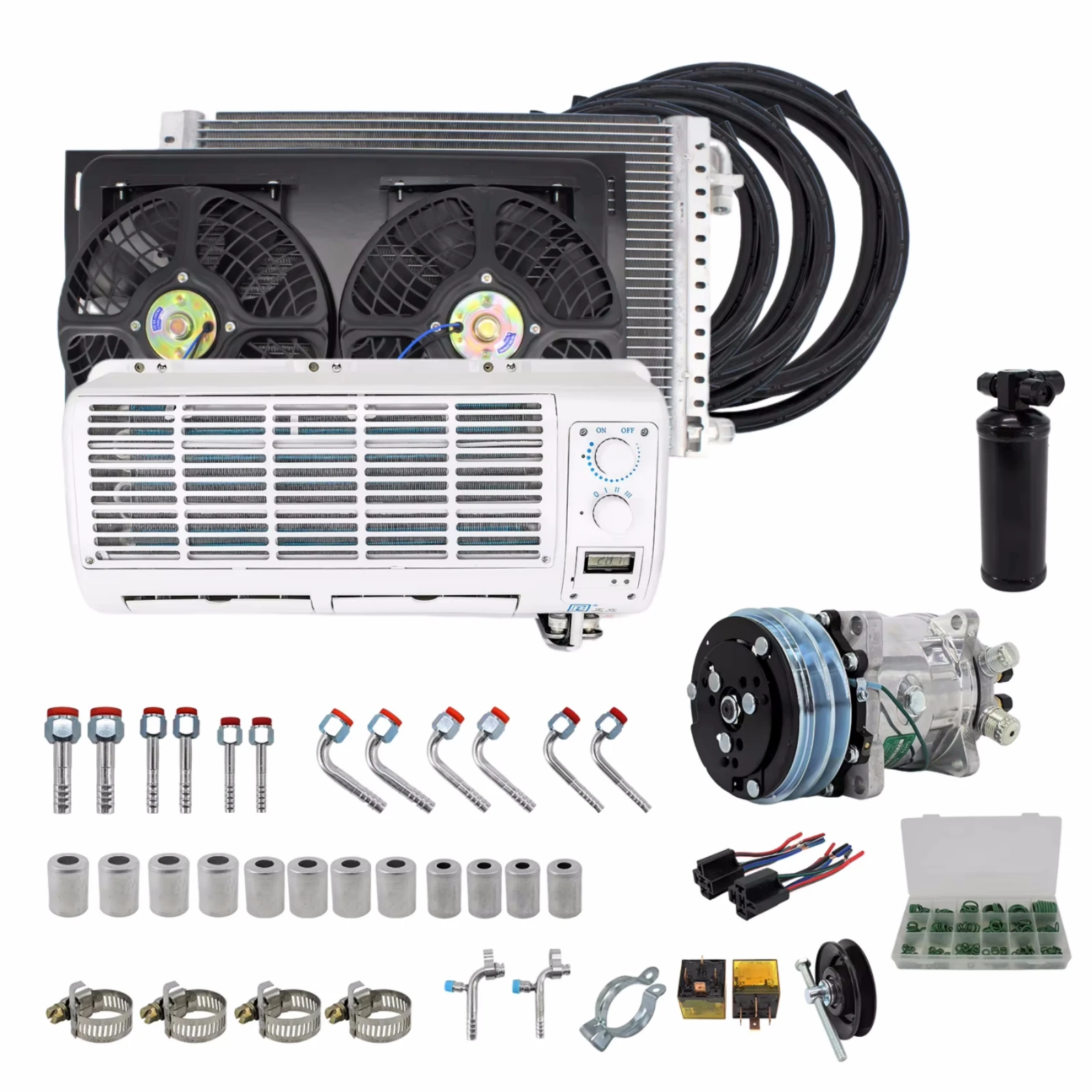 RV65F 12V/24V car air conditioner 508 compressor kit, for hanging truck harvester excavator agricultural vehicle AC accessories