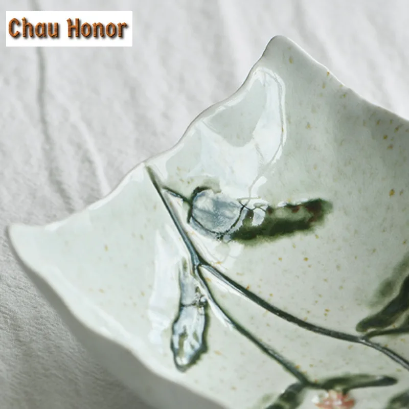 Aesthetic Hand-painted Coarse Pottery Fruit Dishes Japanese Pastry Plate Household Plates for Food Teaware Supplies Ornaments